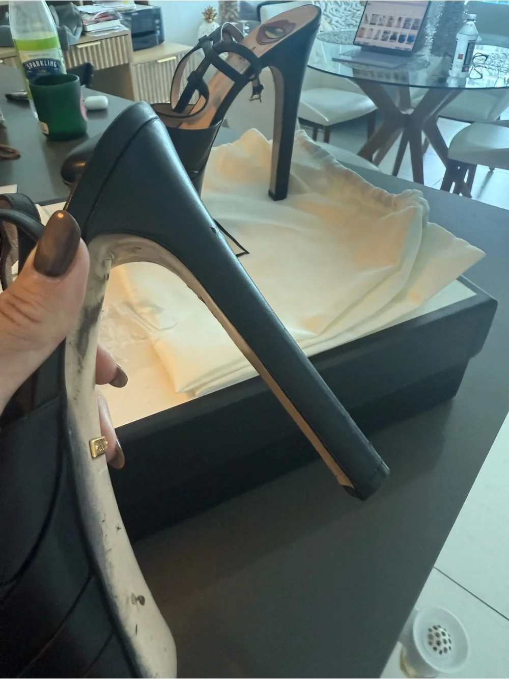 Gucci Black Leather Platform Strappy Ankle-Heels
